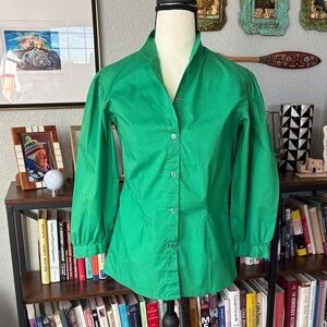 Vintage 80s/90s Pigalle Kelly Green Puff  3/4 Sleeve Button Down Size 7/8